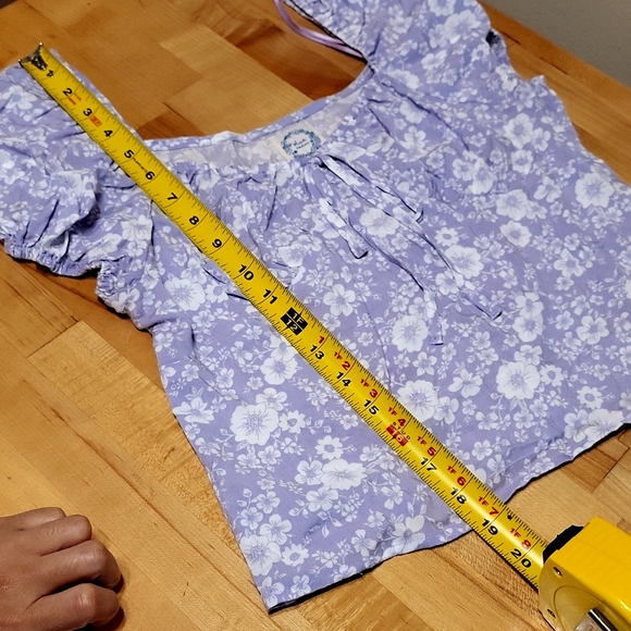 Blue Rain Violet & White Floral Short Sleeve Lolita Top - Picture 8 of 8